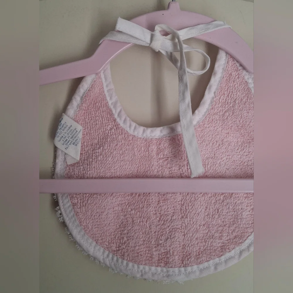 Vintage Alexis Pink Baby Bib Flower Embroidery Lace Retro